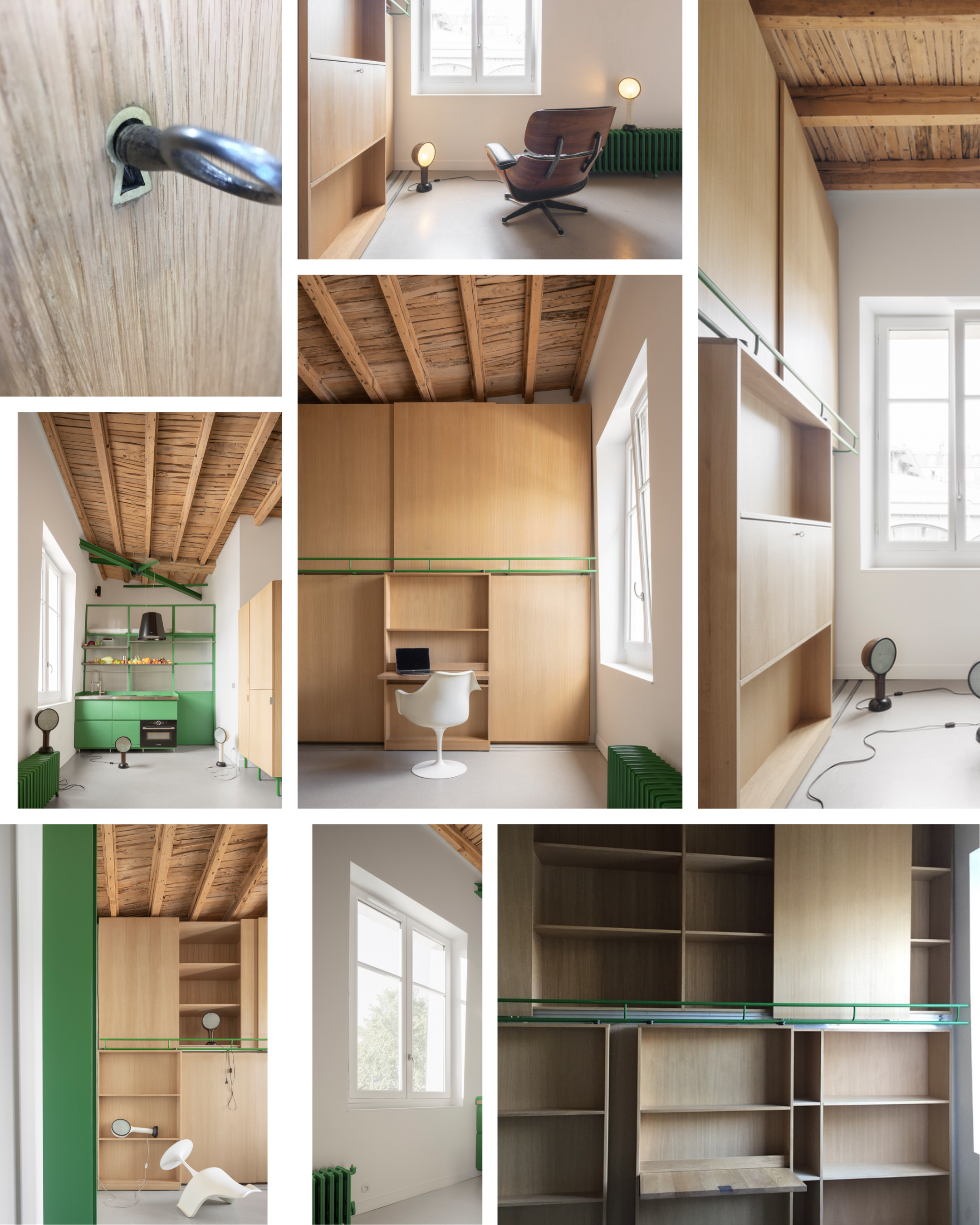 Bureau bibliothèque système rail sol sur mesure Rouen Paris — Atelier EGEA