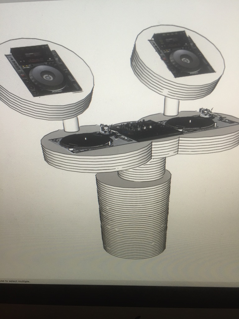 Modélisation 3D du DJ booth avec platines Technics SL-1200 et console de mixage intégrées