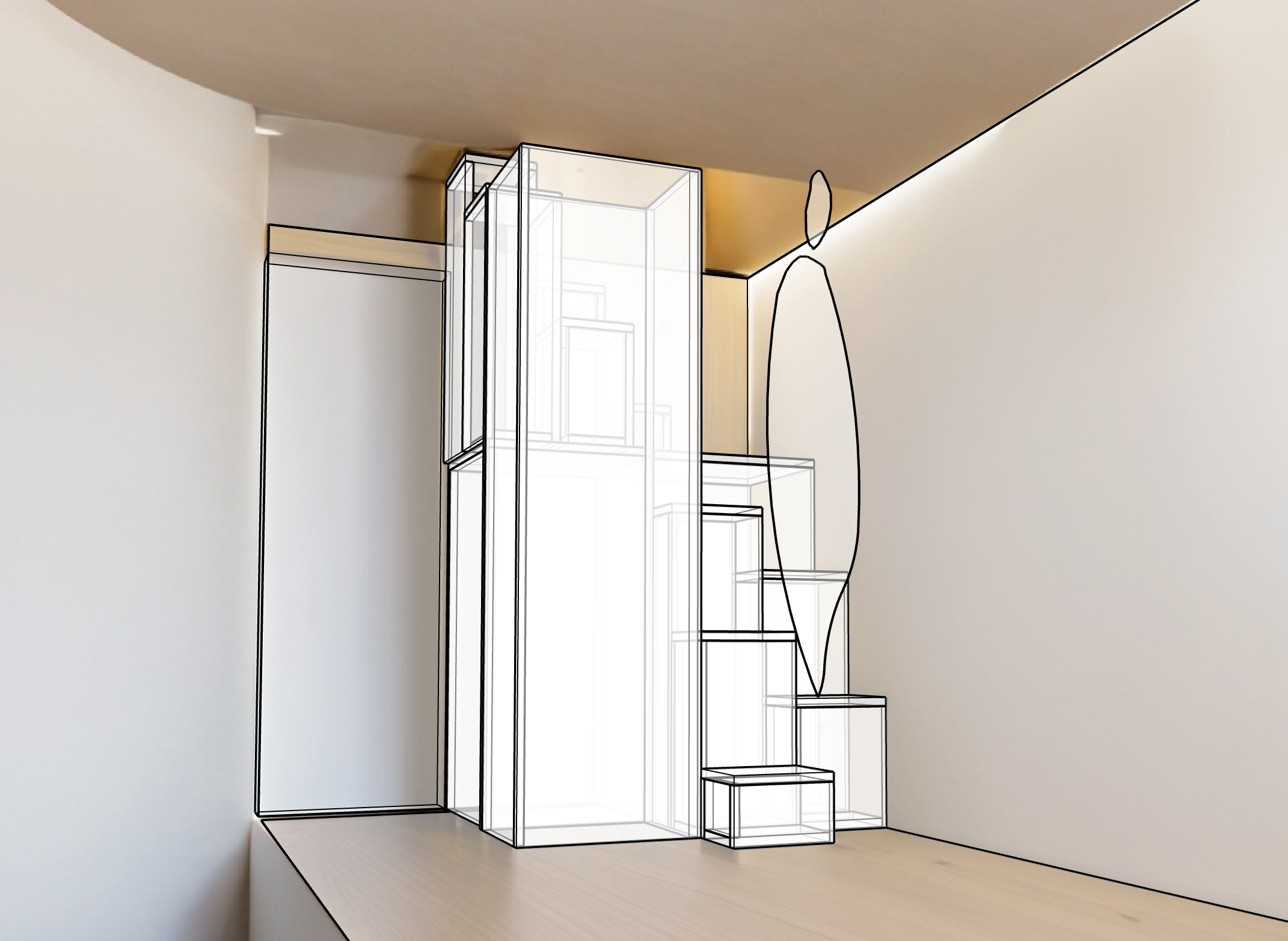Détail des marches épicéa trois plis — calepinage précis pour l'escalier japonais, Atelier EGEA