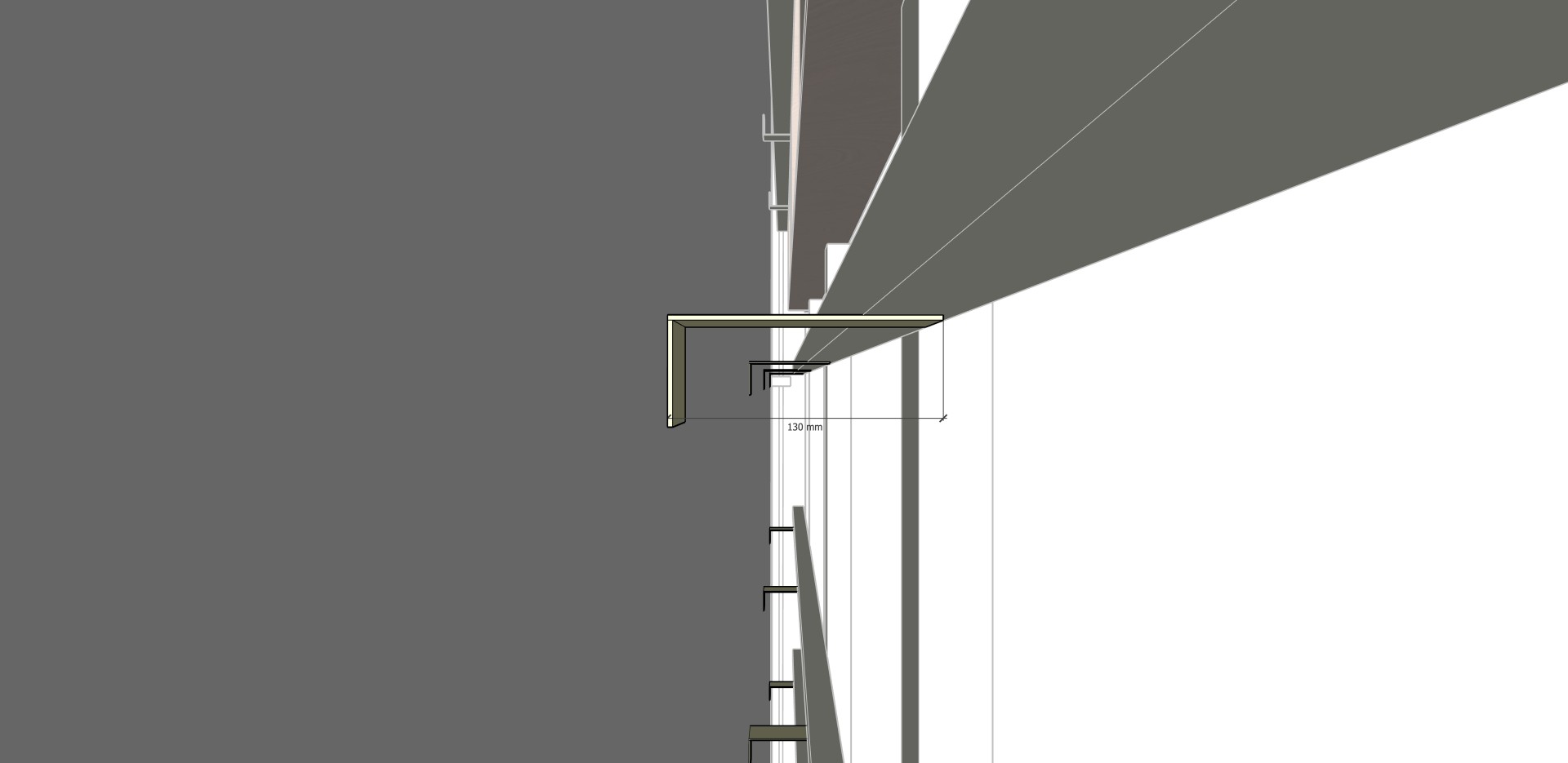 Plan technique en coupe — système d'équerre 130 mm pour l'ossature, conception Atelier EGEA